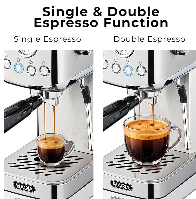 Zulay Kitchen Magia Compact Espresso Machine – 20 Bar Coffee Maker with Milk Frother Steam Wand, Latte & Cappuccino Maker, 1350W Fast Heating, 40oz Removable Water Tank, Stainless Steel – Silver