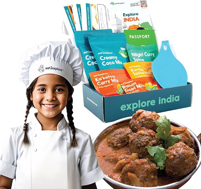 eat2explore Cooking Kits for Kids 15 Pcs – Interactive & Educational Kids Cooking Sets Real for Ages 5 and Up,3 Recipe Cards & Global Ingredients – Perfect for Families and Homeschooling (India)