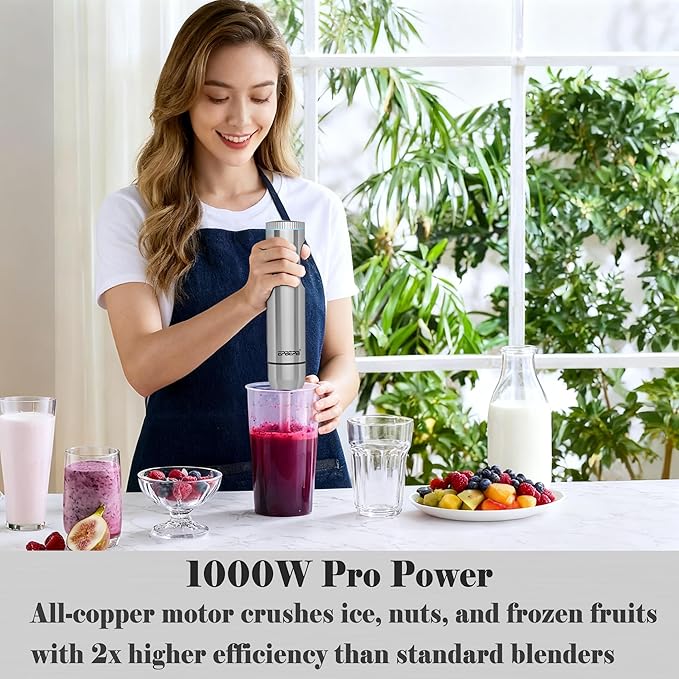 Handheld immersion Blender 11-Speed, 1000W Immersion Blender with Anti-Splash Design, Stainless Steel Blade for Blending Soup, Smoothies, Mayonnaise,Making Food Is More Convenient