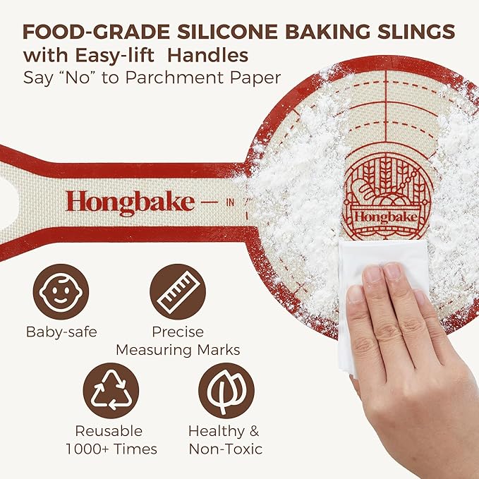HONGBAKE 8 Inch Round Cake Pan Set for Baking with 2 Pcs Silicone Baking Sling Mats, Nonstick Circle Cake Pans Set of 2, 2.5" Deeper Layer Cake Tin for Oven, Cheesecake Mold, Huty Duty, Golden