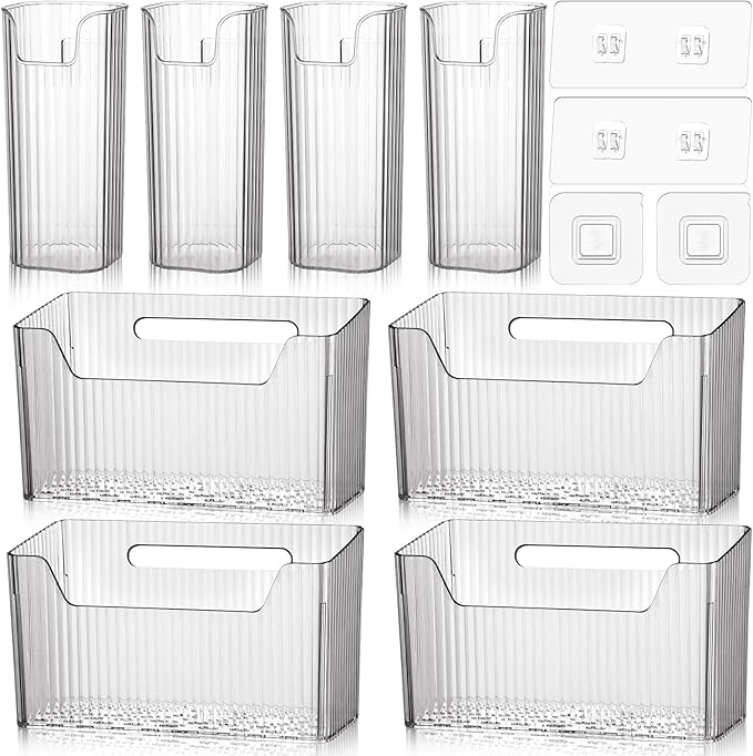 8 Pcs Storage Organizer Bins Wall Mounted Organizer Basket Plastic Cabinet Door Bins Stackable Hanging Baskets for Organizing for Wall Refrigerator Kitchen Bathroom Pantry(3.35'',White)