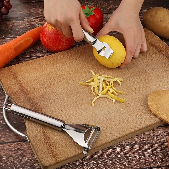 Patelai 2 Pieces Stainless Steel Lemon Citrus Peeler with Channel Knife and Orange Lemon Peelers for Cocktails Fruit Grater Zester Tools for Kitchen Bar Restaurant