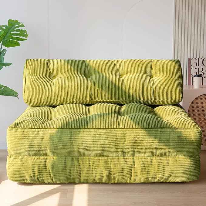 MAXYOYO Folding Sofa Bed, Convertible Sleeper Chair with Pilow Foldable Matress with Back Support, Portable Fold Out Chair Bed for Living Room Bedroom, Green Double