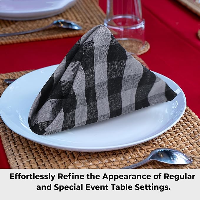 Urban Villa Cotton Dinner Napkins Set of 6, Highly Absorbent 20x20 Inches Premium Cloth Napkins Hotel Quality Reusable & Washable Table Dinner Napkins for Home & Weddings - Grey/Black, Checks