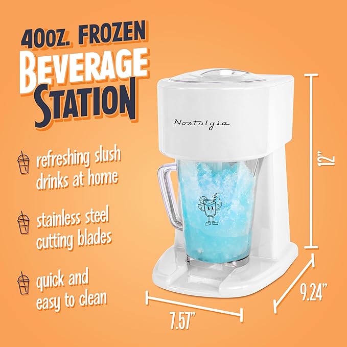 Nostalgia Retro 40-Ounce Frozen Beverage Station - Slushie Machine and Ice Shaver with Automatic Mixing for Soda, Cocktails and Margaritas - Easy & Safe Use - White