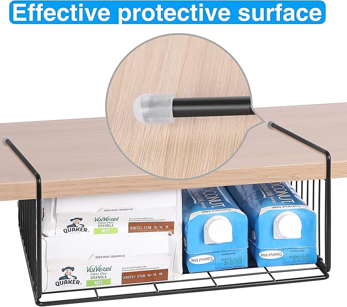 SUFAUY 2-Pack Under Shelf Basket, Under Cabinet Storage Hanging Shelf for Pantry Closet, Black