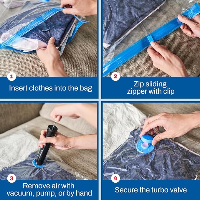 6 Pack Small Vacuum Storage Bags for Comforters, Blankets & Clothes – Vacuum Sealed Compression Bags with Hand Pump – Space Saver Storage Bags for Bedding, Moving, Travel & Organization