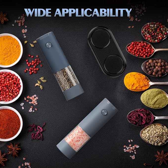 Salt and Pepper Shakers Electric Salt Pepper Grinder Set Kitchen Accessories Upgraded Larger Grey Battery Salt Pepper Grinder Shakers Cooking Birthday Gifts for Men