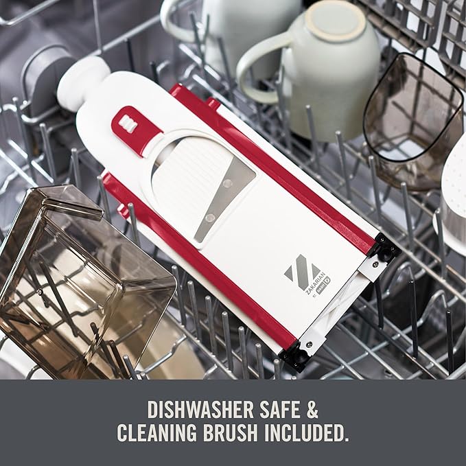 Zakarian by Dash Safe Slice® Mandoline - Features Thickness Adjuster, Stainless Steel Blades, and Foldable, Easy-To-Store Design - Cranberry