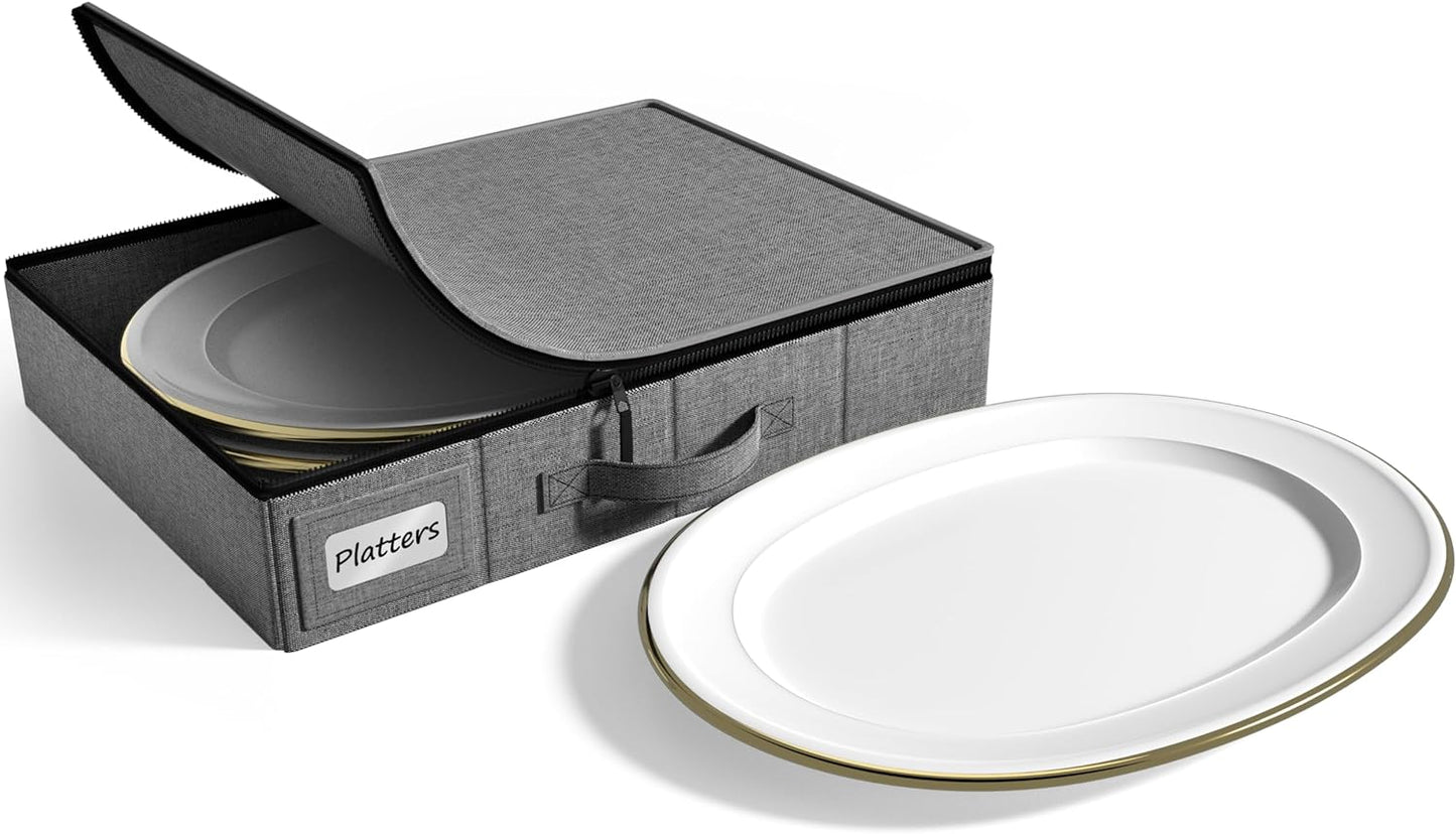 China Storage Containers - Hard Shell, Handles & Felt Dividers - Serving Platter Storage Rack & Organizer - Christmas Platter Storage