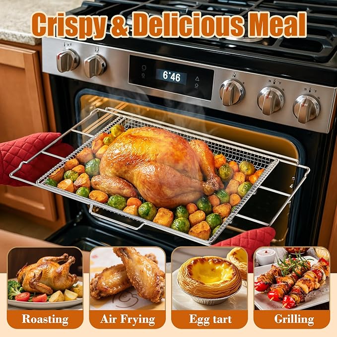 Air Fryer Tray for Frigidaire, Amana 30 inch Gas Range Oven, Air Fryer Basket Tray Set for Frigidaire Wall Ovens Ranges, Universal Stainless Steel Air Fryer Tray, Mesh Air Fryer Basket for Gas Grill