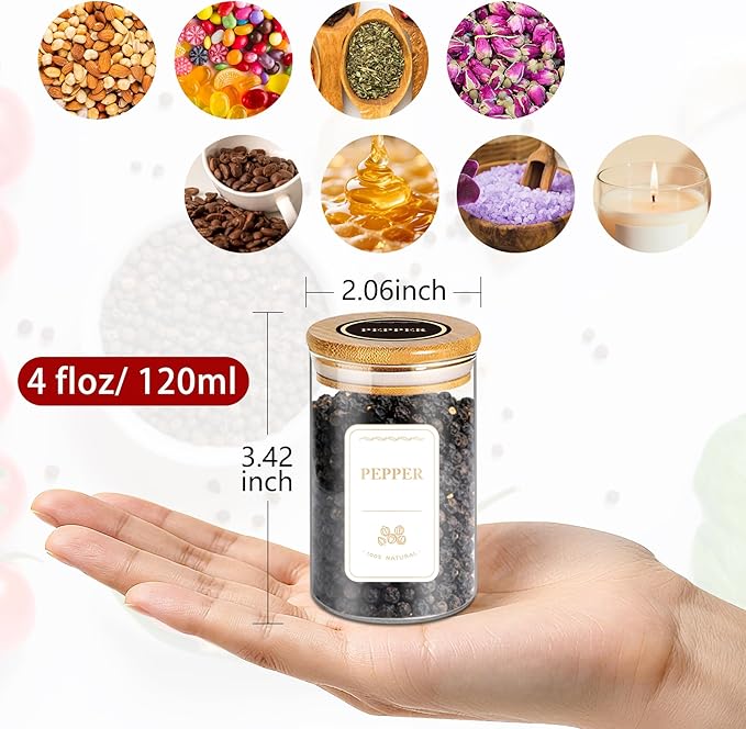 BGraceyy Spice Jars with Labels, 35 Pcs 4 oz Glass Spice Jars with Bamboo Lids, Minimalist Stackable Airtight Spice Containers with 426 labels for Home Kitchen, Pantry, Spice Cabinet, Drawer, Rack