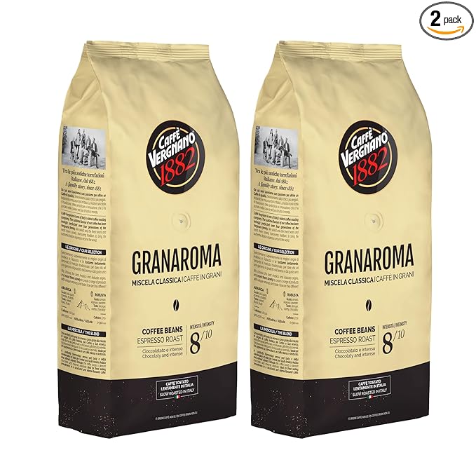 Caffe Vergnano Gran Aroma Whole Bean Coffee 2.2 lb (Pack of 2) - Italian Medium Roast For Espresso Maker, Moka Pot, French Press, Coffee Maker, Cocoa Spice Dried Fruit Notes Flavored Coffee