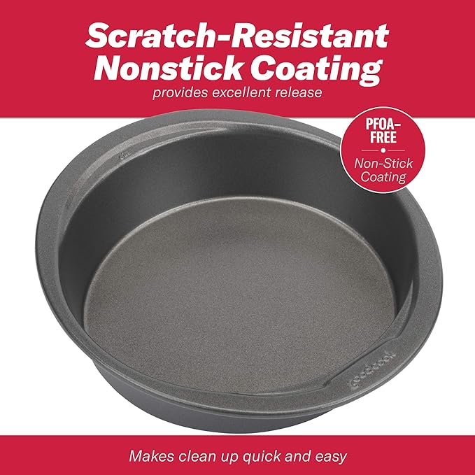 GoodCook Everyday Mini Round Cake Pan Heavy Duty Construction with Metal Utensil Safe Nonstick, 6-Inch, Gray