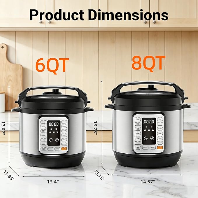 Simple Deluxe 6QT Electric Pressure Cooker, 16-in-1 & Non-Stick Stainless Steel Multi Cooker with 12 Presets for Slow Cook, Meat Stew, Steam, Sauté, Canning, Yogurt Maker, Dishwasher Safe, Silver
