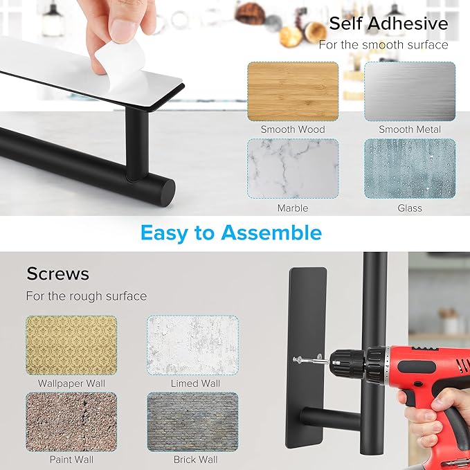 UREZORGEAR 2nd Gen Paper Towel Holder Under Cabinet No Drilling, [More Sturdy] Self Adhesive or Drilling Paper Towel Holder Wall Mount for Kitchen,RV [Fit Mega Paper Towel Roll] SUS304 Stainless Steel