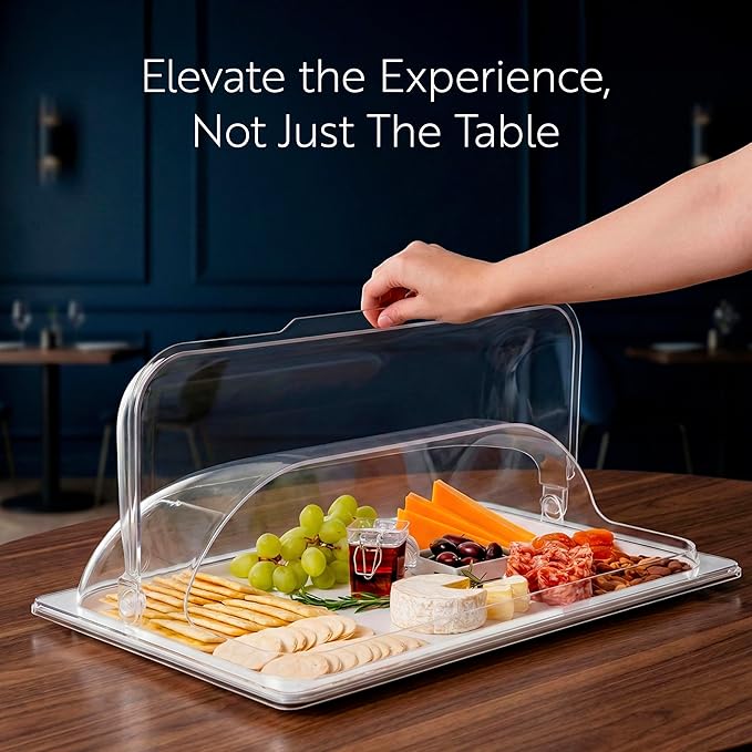 Restaurantware Cater Tek 21 Inch Polycarbonate Plate Covers 10 Shatterproof Dish Covers - Dishwashable For 21 Inch Plates Clear Plastic Tray Covers Flap Handle Design Endures Up To 210F