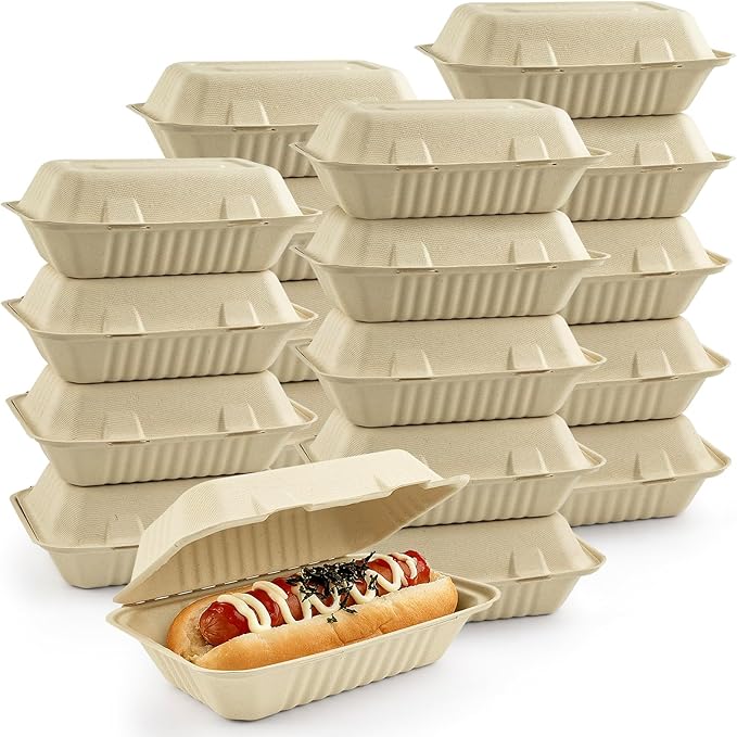 Mat Board Center, 9x 6x 3 inch, 250-Count Ribbed Hamburger Compostable Clamshell Bamware (Bamboo Fiber) Take-Out/to-Go Food Boxes-Biodegradable Containers Hinged Lid-Microwave-Safe-Gluten-Free