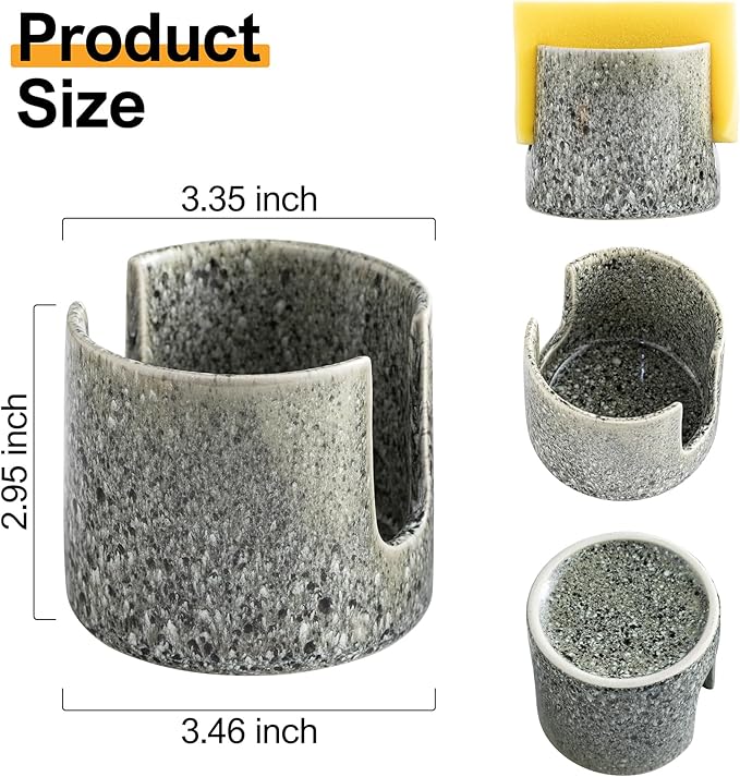 Kitchen Sponge Holder, Ceramic Dish Sponge Holder Scrubby Daddy Farmhouse Dish Rack Brush Holder for Bathroom, Kitchen, Sink, Special Gray