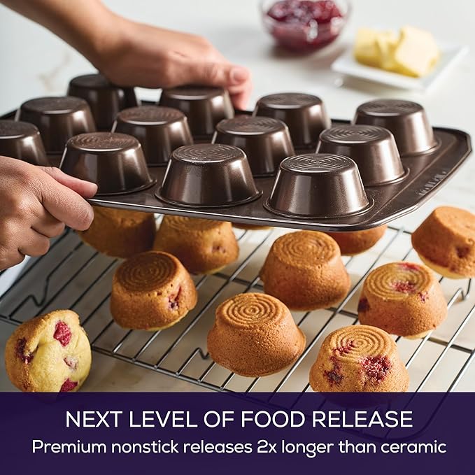 Circulon Nonstick Bakeware 12-Cup Muffin Tin, Brown, Steel