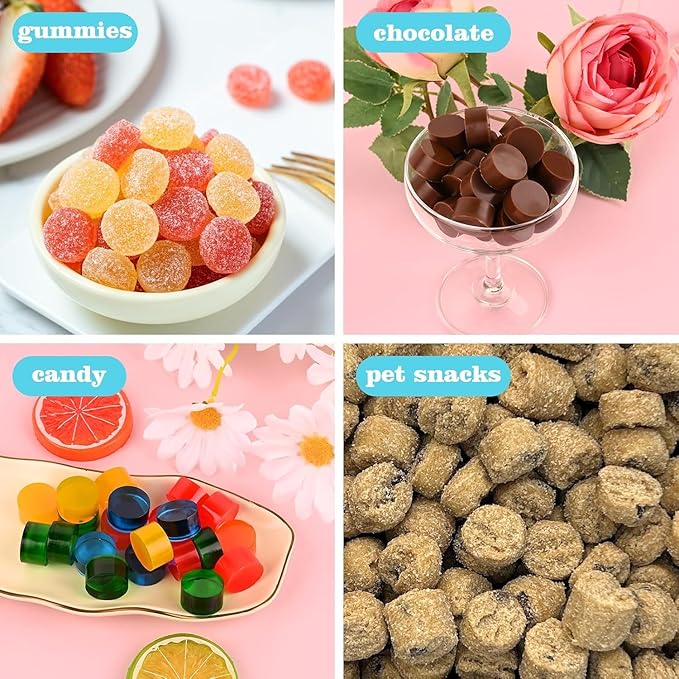 3pcs Round Candy Molds Silicone Molds for Hard Candy, Gummy, Caramels, Chocolate, Ganache, Ice Cubes, 220 Cavity