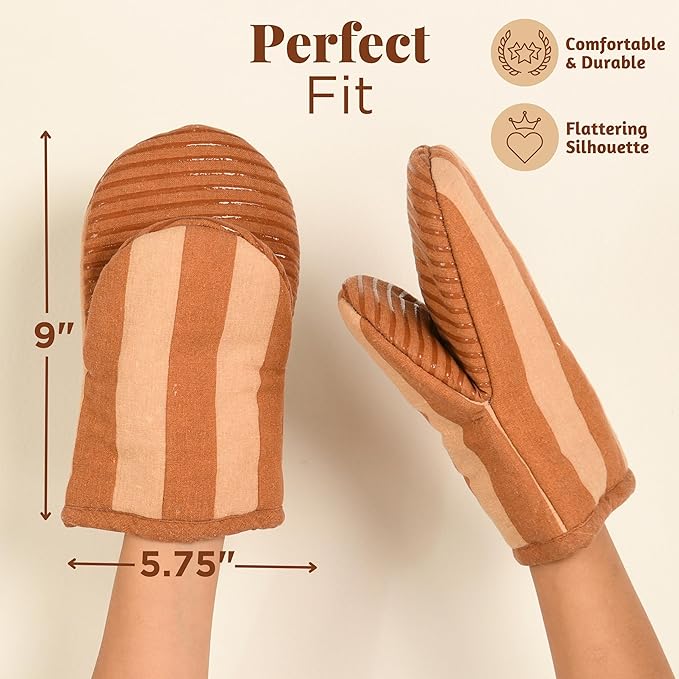Folkulture Oven Mitts - Set of 2 (5.75"x9") | Oven Mitts with Hanging Loop for Cooking Gifts for Women, Kitchen Decor| 100% Cotton, Silicone Heat Resistant Mini Mitts for Mom