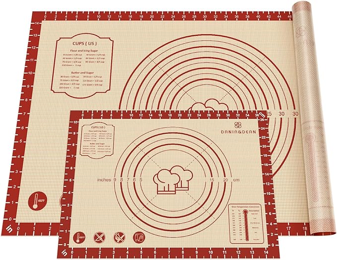 2 Pack Non Stick 26''x16'' Extra Large Thick Silicone Pastry Mat and 16''x11'' Cooking Mats, Double Measures Scale for Non-slip Silicone Baking Sheet,Counter Mat, Dough Rolling, Reusable Bakeware Mats