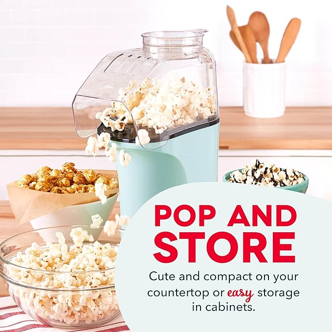 Dash Fresh Pop Popcorn Maker - Oil-Free,Air Popcorn Popper - With Measuring Cup & Recipe Guide - Perfect for Movie Nights - 16 Cups,Aqua,(Pack of 4)