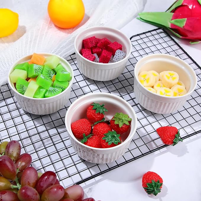 Xinnun 24 Pcs 6 oz Ramekins Creme Brulee Dishes Oven Safe Classic Porcelain Ramekins Set for Baking, Creme Brulee, Souffle, Appetizer, Custard, Pudding, Dipping Bowl