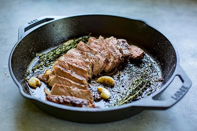 Lodge Seasoned Cast Iron Dual Handle Pan - Cast Iron Frying Pan - Even Heat Distribution - Oven & Stovetop Safe - PFAS-Free, Non-Toxic Cookware - 12 Inch