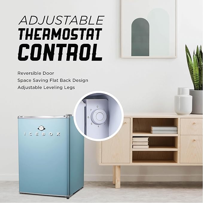 ICEBOX 2.5 Cu. Ft. Compact Refrigerator, ENERGY STAR Certified Small Refrigerator, Single Door Mini Fridge with Chiller Compartment, R600a Refrigerant, IBCR25SLT, Slate Blue