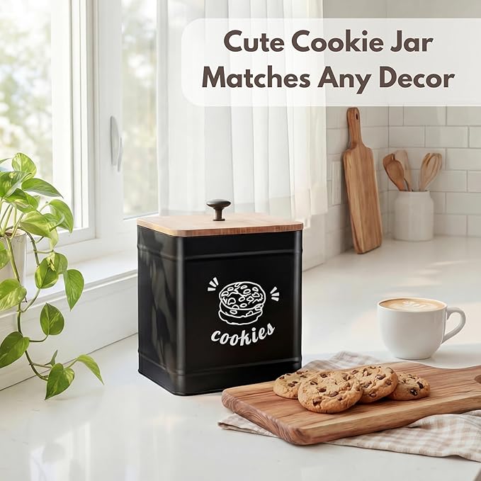 PERFNIQUE Cookie Jar with Lid Airtight, Cookie Tin with Bamboo Lid, Cute Cookie Jars for Kitchen Counter Decorative, 1 Gallon Food Storage Container for Candy, Cookies, Dessert, Farmhouse Home Decor