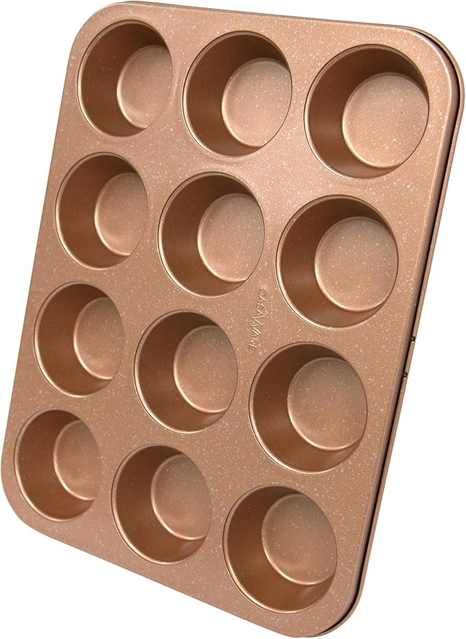 casaWare Ceramic Coated NonStick 12 Cup Muffin Pan (Granite) (Rose Gold Granite)