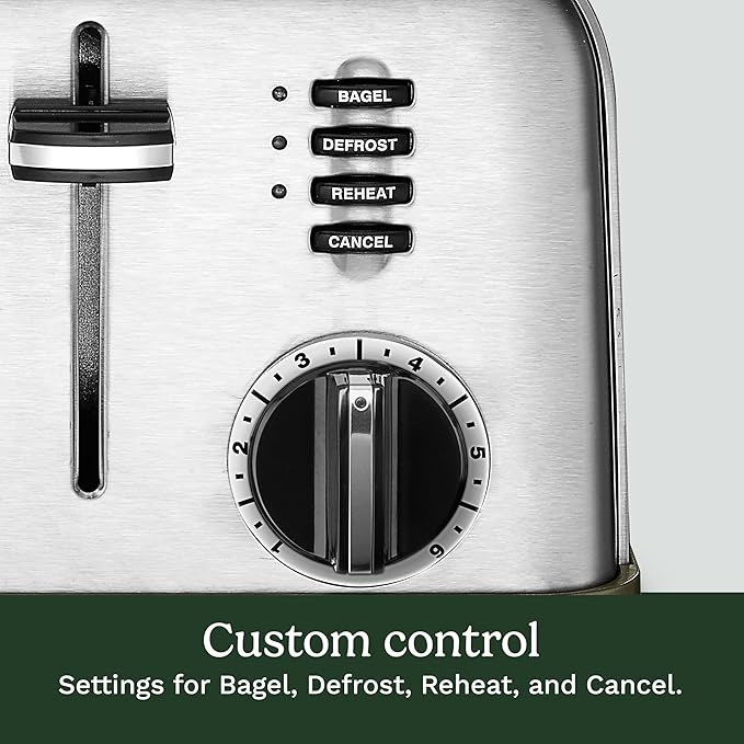Cuisinart 4 Slice Compact Stainless Steel Toaster with Extra-Wide Slots for Bread, French Toast, Bagels & Pastries, Defrost & Reheat Functions, CPT-180P1, Brushed Stainless, Removable Crumb Tray