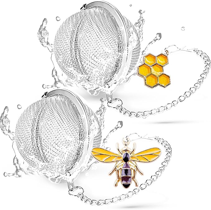 Tea Strainers for Loose Tea, Set of 2 TeaSanavie Stainless Steel Tea Ball, Tea infuser with Honeybee & Beehive Charm
