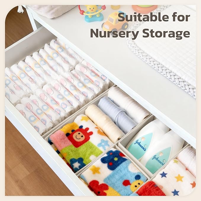Drawer Organizer, 16 Pack Baby Dresser Organizer for Nursery, Foldable Closet Organizers and Storage Dresser Dividers for Clothes, Socks, Scarves, Ties (White)
