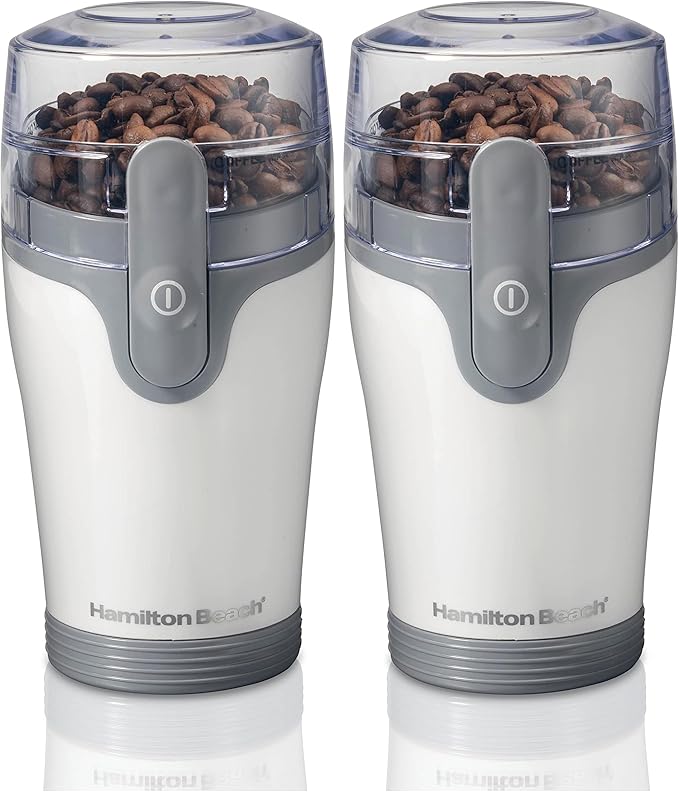 Hamilton Beach Fresh Grind Electric Coffee Grinder for Beans,Spices and More,Stainless Steel Blades,Removable Chamber,Makes up to 12 Cups,White,(Pack of 2)