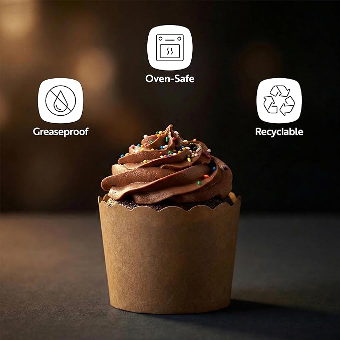 Restaurantware Panificio Premium 6 oz Kraft Paper Classic Baking Cup: Paper Baking Cups Perfect for Muffins Cupcakes or Mini Snacks - Scalloped - Disposable and Recyclable - 200ct Box