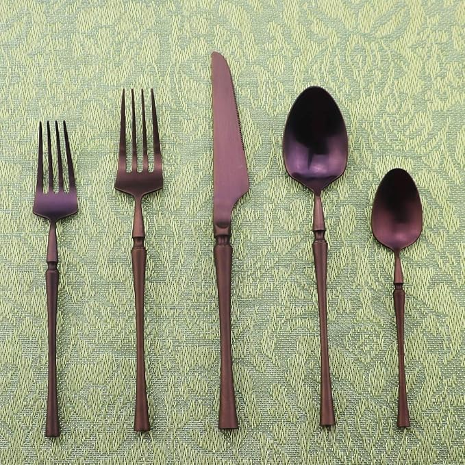 Gugrida Unique & Beautiful Flatware Set - 20 Piece Iridescent Silverware Sets | 18/10 Stainless Steel Reusable Cutlery Set | Purple Utensils Service For 4 with Dessert Fork, Knife, Spoon, Dinner Fork