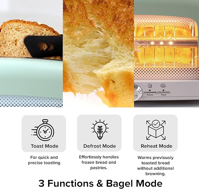 Graphite Heating Technology Pop-Up Toaster w/7 Heat Settings, 3 Toasting Functions & Unique Bagel Mode, Olive/Brushed Nickel