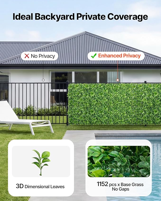 VEVOR Artificial Plant Wall, 40 x 120 in Artificial Boxwood Panels, Sun Protection Greenery Backdrop Privacy Hedge Fence, Fake Grass Screen for Wedding, Indoor, Outdoor Garden, Backyard,Mixed Leaf