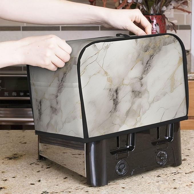 Toaster Cover 2 Slice Marble Pattern Gray White Kitchen Small Appliance Covers with Pockets Dust and Fingerprint Protection