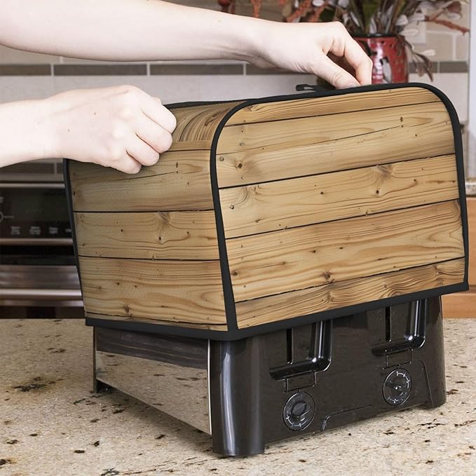 Brown Wood Texture Covers for 4 Slice Toasters,Cute Country Bread Machine Cover with Handle,Washable Stain Resistant Kitchen Small Appliance Cover Dining Decor