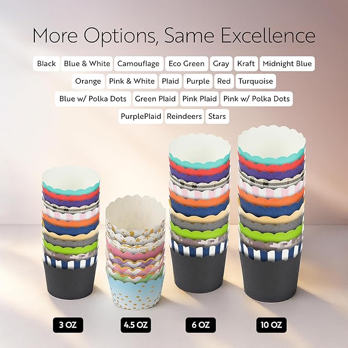 Restaurantware Baking Cups 200 Pack of 6 oz Paper Cupcake Liners Greaseproof Scalloped Oven-Safe Elegant Dessert Muffin Cups Disposable for Parties