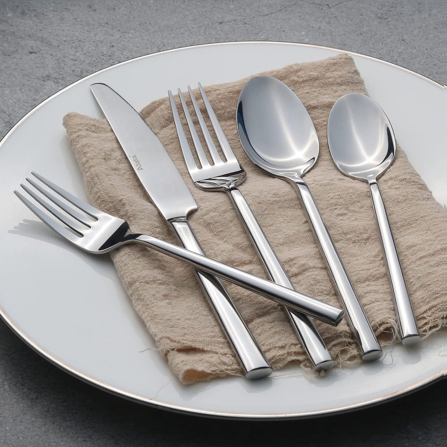 Alata Potter 60-Piece Forged Silverware Set Stainless Steel Flatware Set Cutlery Set, Service for 12, Mirror Finish, Dishwasher Safe