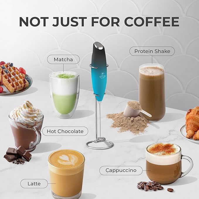Zulay Kitchen Powerful Milk Frother Wand With 4 AA Duracell Batteries - Ultra Fast Handheld Drink Mixer - Electric Whisk Foam Maker for Coffee, Lattes, Cappuccino, Matcha & Creamer - Marine