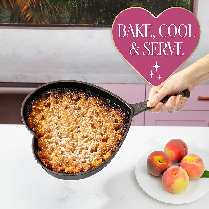 Paris Hilton Pre-Seasoned Cast Iron Heart Skillet Pan, Heavy-Duty Frying Pan for Cooking, Baking & Searing, Oven Safe, Stovetop Compatible, 10-Inch