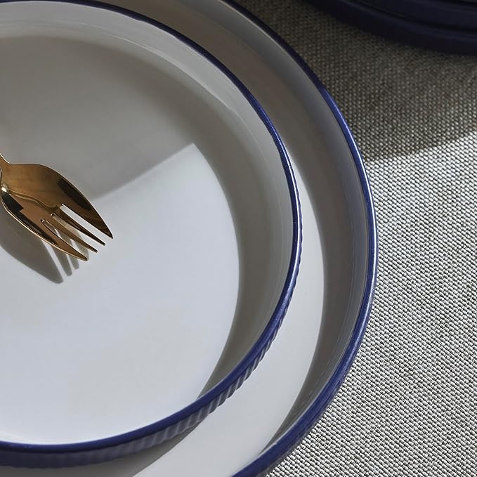 Christian Siriano Laro 24-Piece Stoneware Dinnerware Set, Plates and Bowls Set, Microwave and Dishwasher Safe, Dish Set for 8, Dark Blue