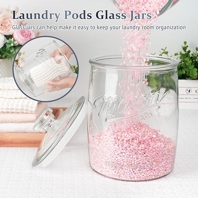 Folinstall 1 Gallon Glass Cookie Jar, Large Glass Jar with Airtight lid, Glass Food Storage Container for Cookies, Candy, Flour, Dog Treats, Coffee, Laundry Room Storage & Pantry