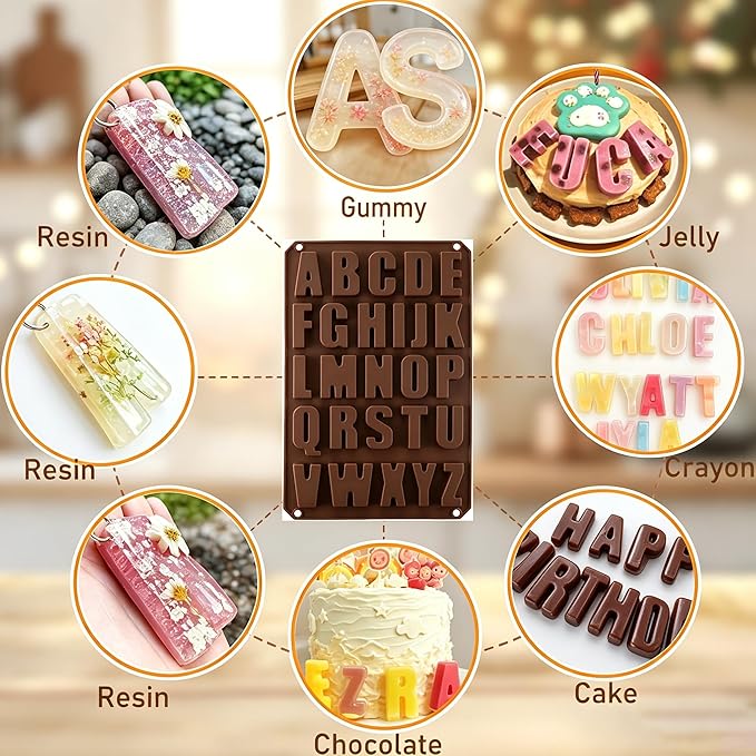 Letter Alphabet Silicone Molds BPA Free Food Grade Non-Stick Easy Release Reusable Baking Molds for Chocolate Cake Ice Tray DIY Cake Decorating Kitchen Baking Tools